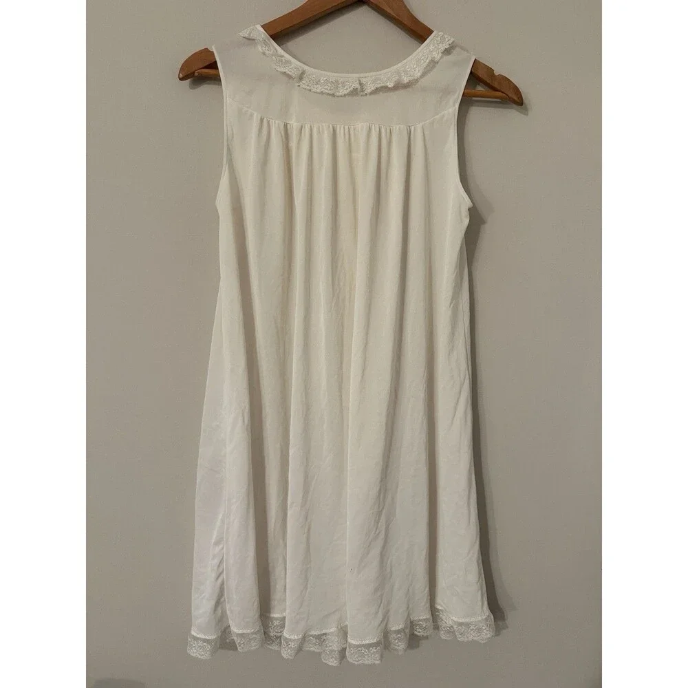 Vintage 80’s Shadowline Ivory Gown & Short Robe Set Womens Small Lace Trim